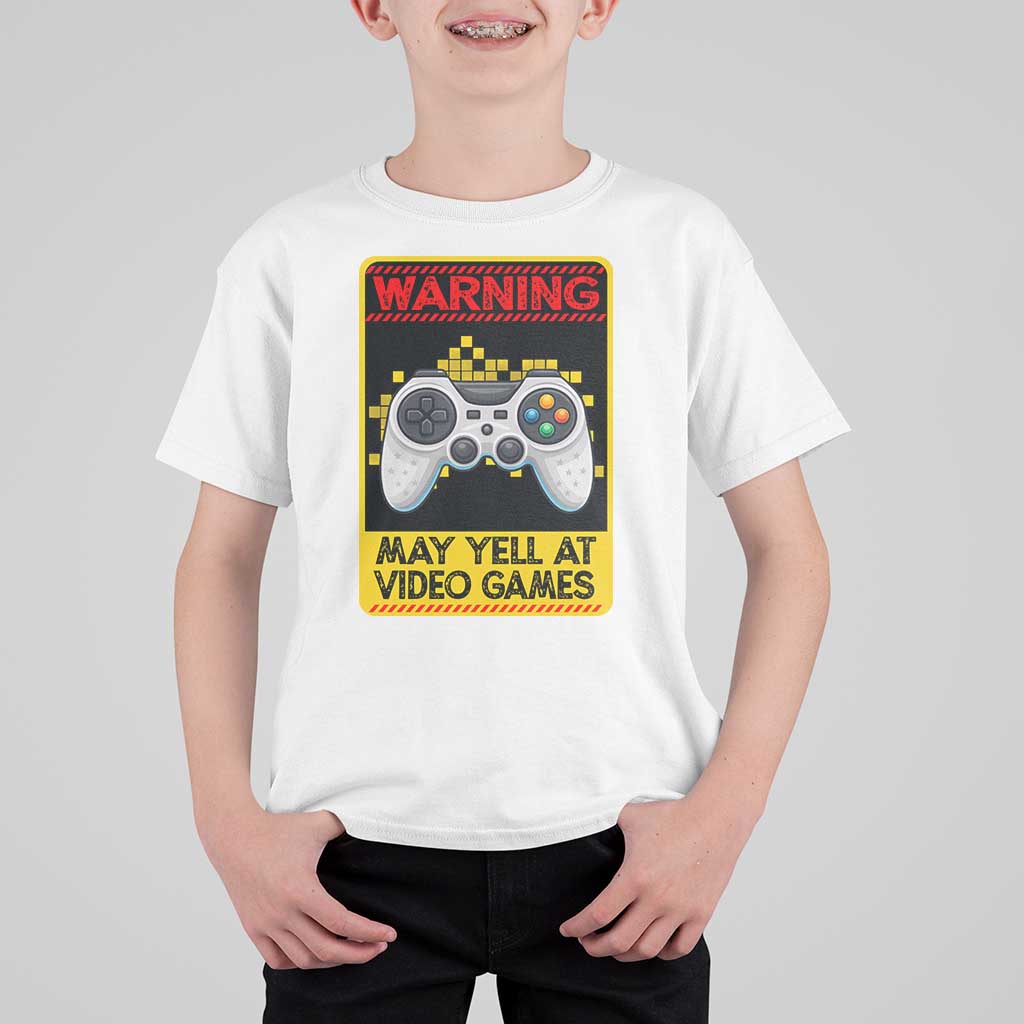 Funny Video Gamer T Shirt For Kid Warning May Yell At Video Games - Wonder Print Shop