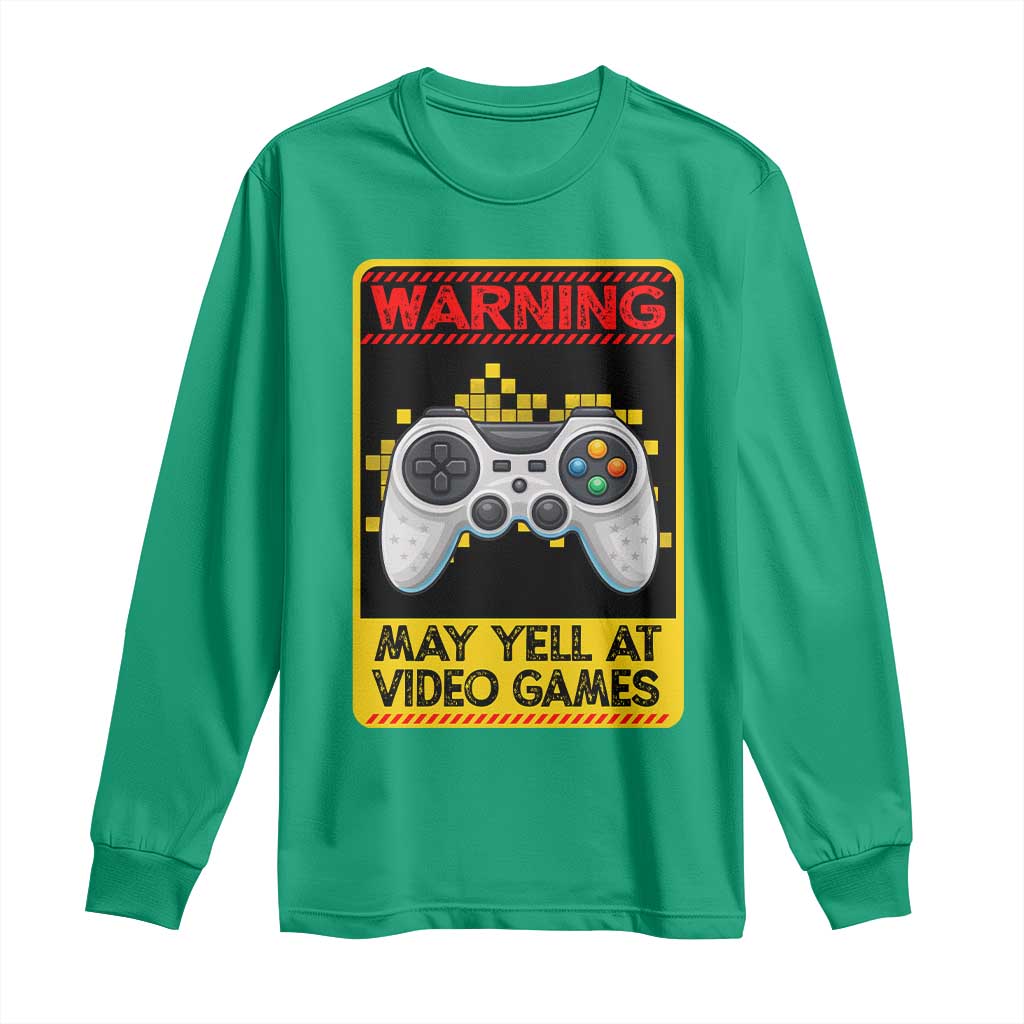 Funny Video Gamer Long Sleeve Shirt Warning May Yell At Video Games - Wonder Print Shop