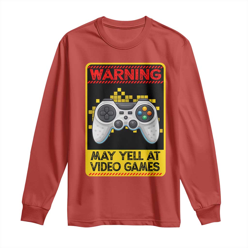 Funny Video Gamer Long Sleeve Shirt Warning May Yell At Video Games - Wonder Print Shop