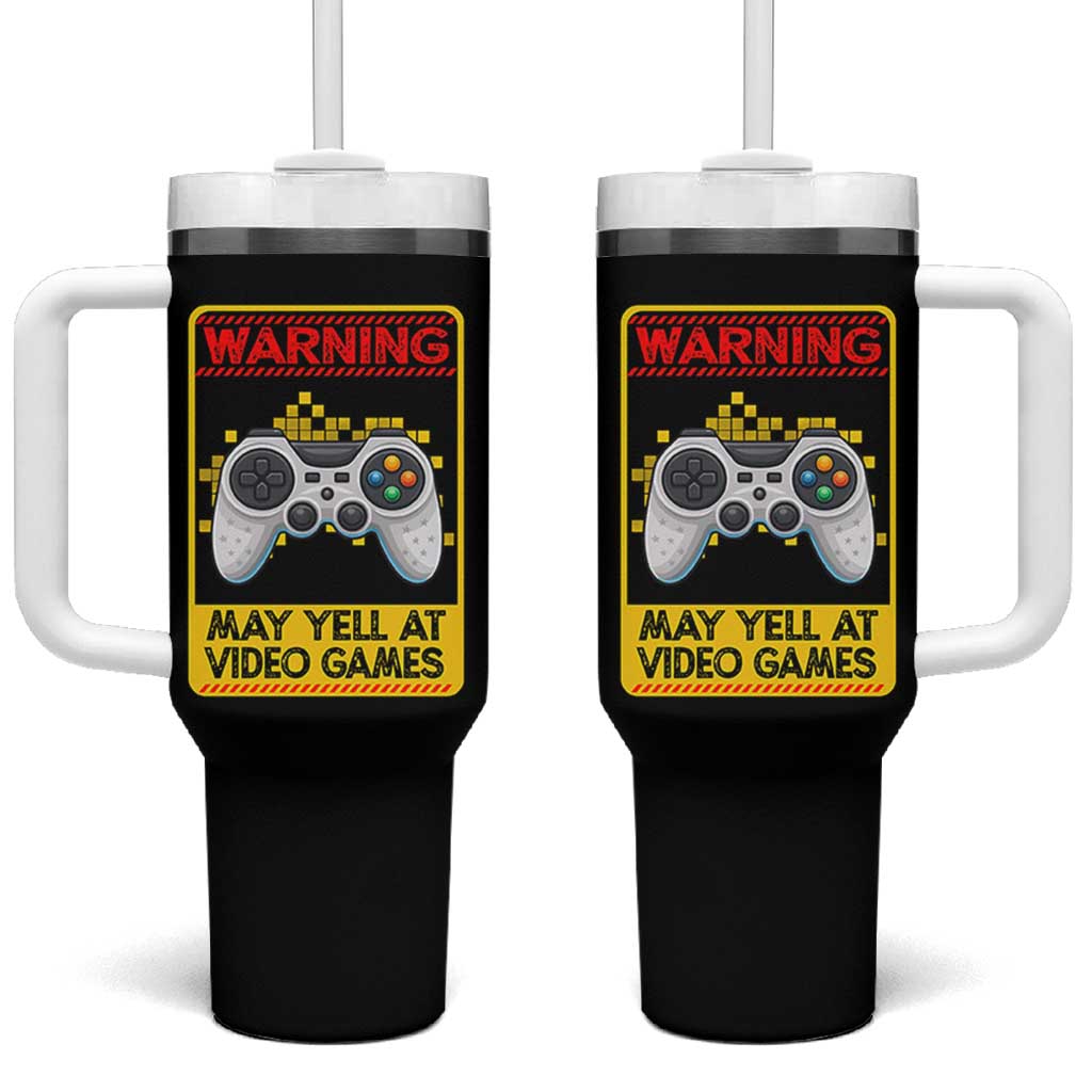 Funny Video Gamer Tumbler With Handle Warning May Yell At Video Games - Wonder Print Shop
