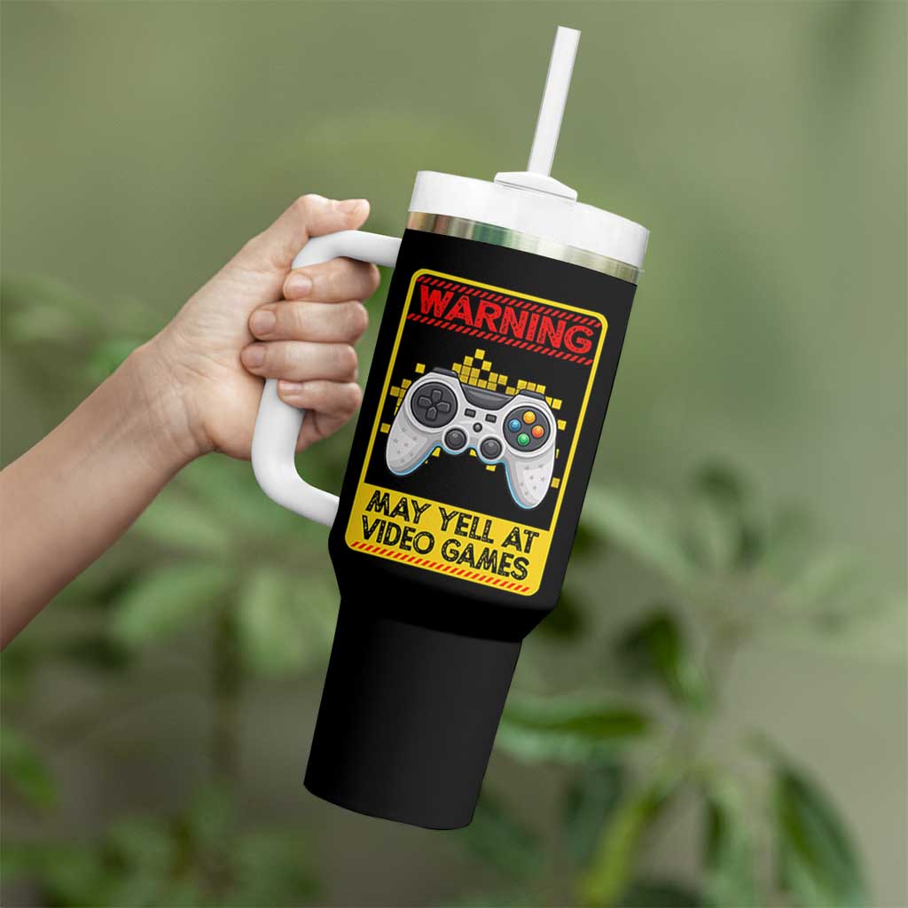 Funny Video Gamer Tumbler With Handle Warning May Yell At Video Games - Wonder Print Shop