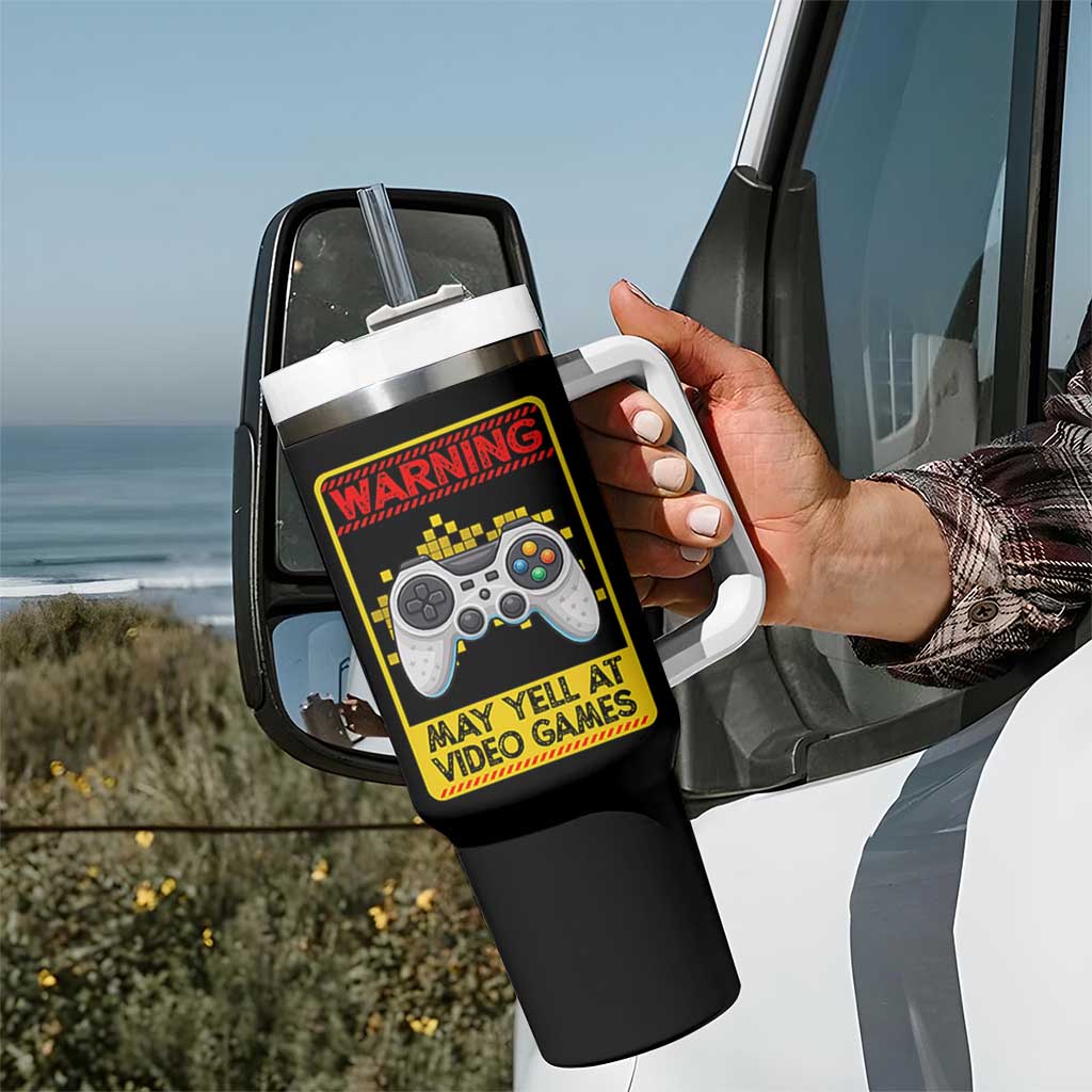 Funny Video Gamer Tumbler With Handle Warning May Yell At Video Games - Wonder Print Shop