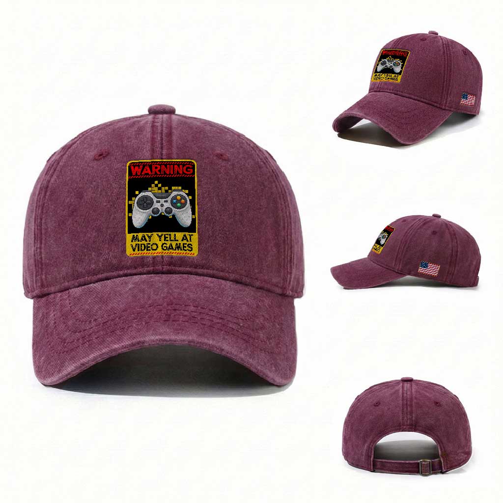 Funny Video Gamer Washed Cotton Baseball Cap Warning May Yell At Video Games