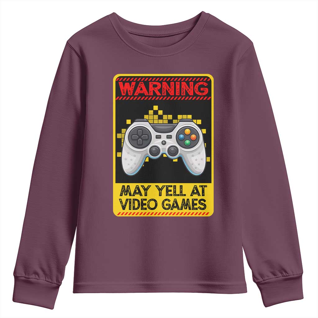 Funny Video Gamer Youth Sweatshirt Warning May Yell At Video Games - Wonder Print Shop