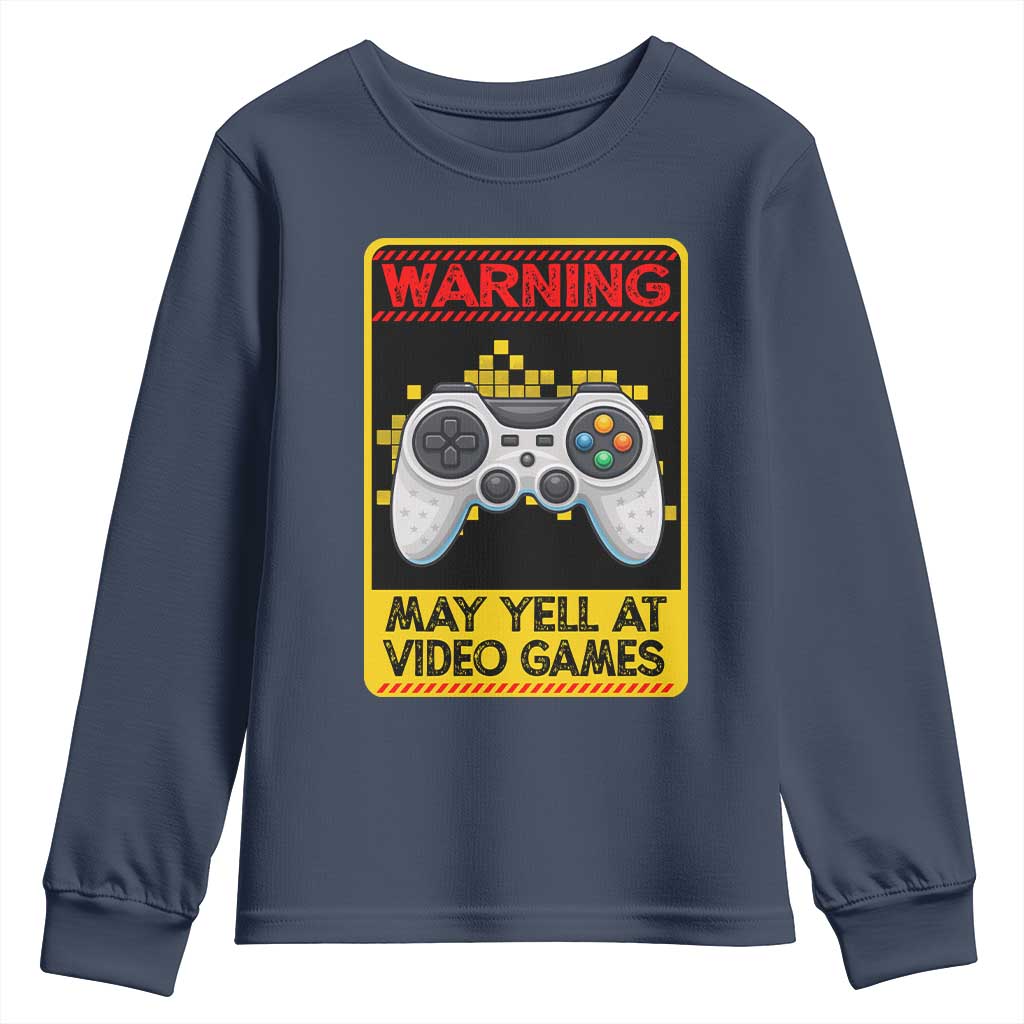 Funny Video Gamer Youth Sweatshirt Warning May Yell At Video Games - Wonder Print Shop