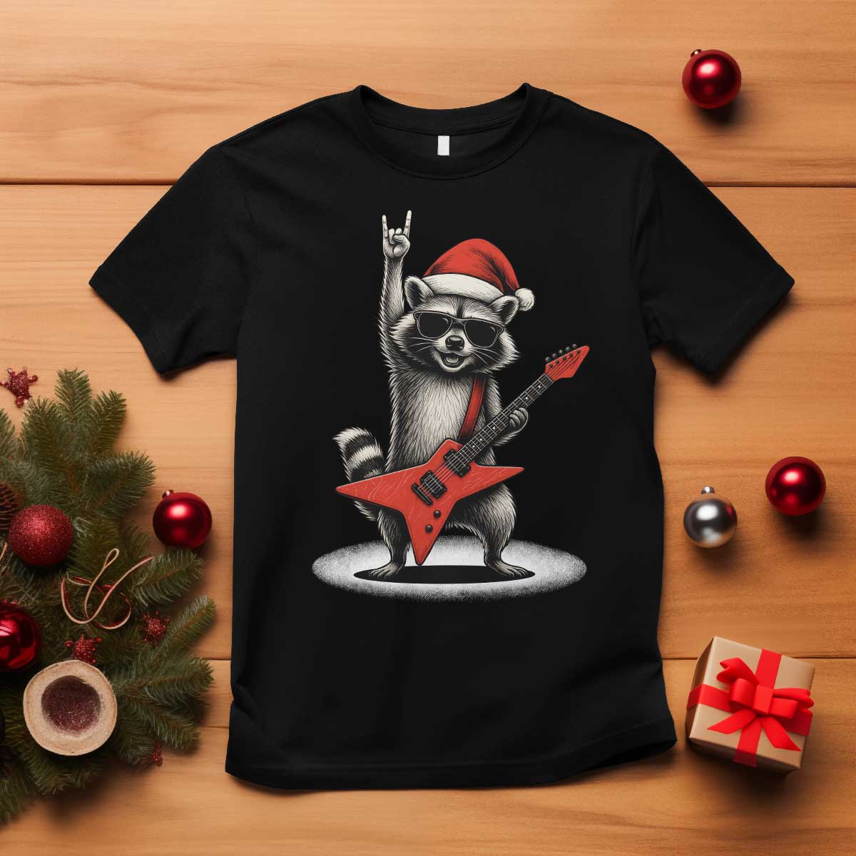 Funny Raccoon Rock Music Christmas T Shirt - Wonder Print Shop