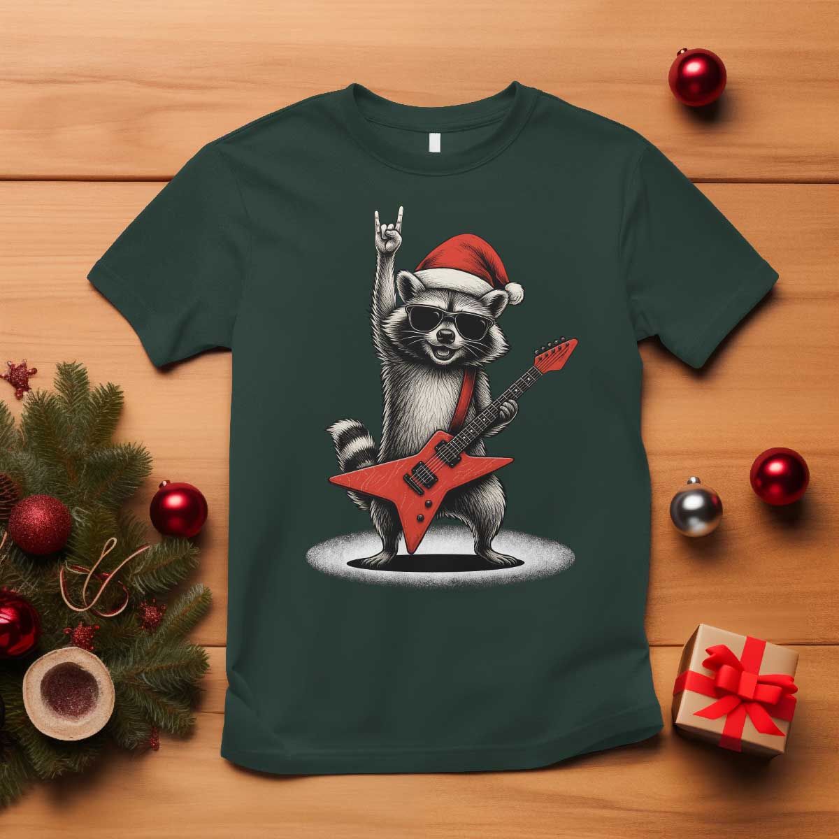 Funny Raccoon Rock Music Christmas T Shirt - Wonder Print Shop