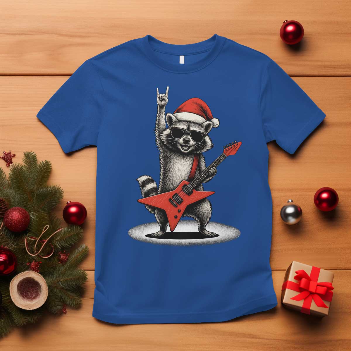Funny Raccoon Rock Music Christmas T Shirt - Wonder Print Shop