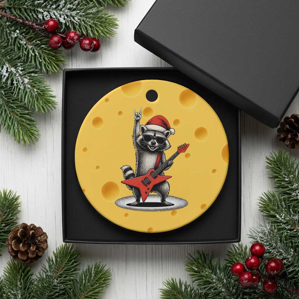 Funny Raccoon Rock Music Christmas Ceramic Ornament - Wonder Print Shop