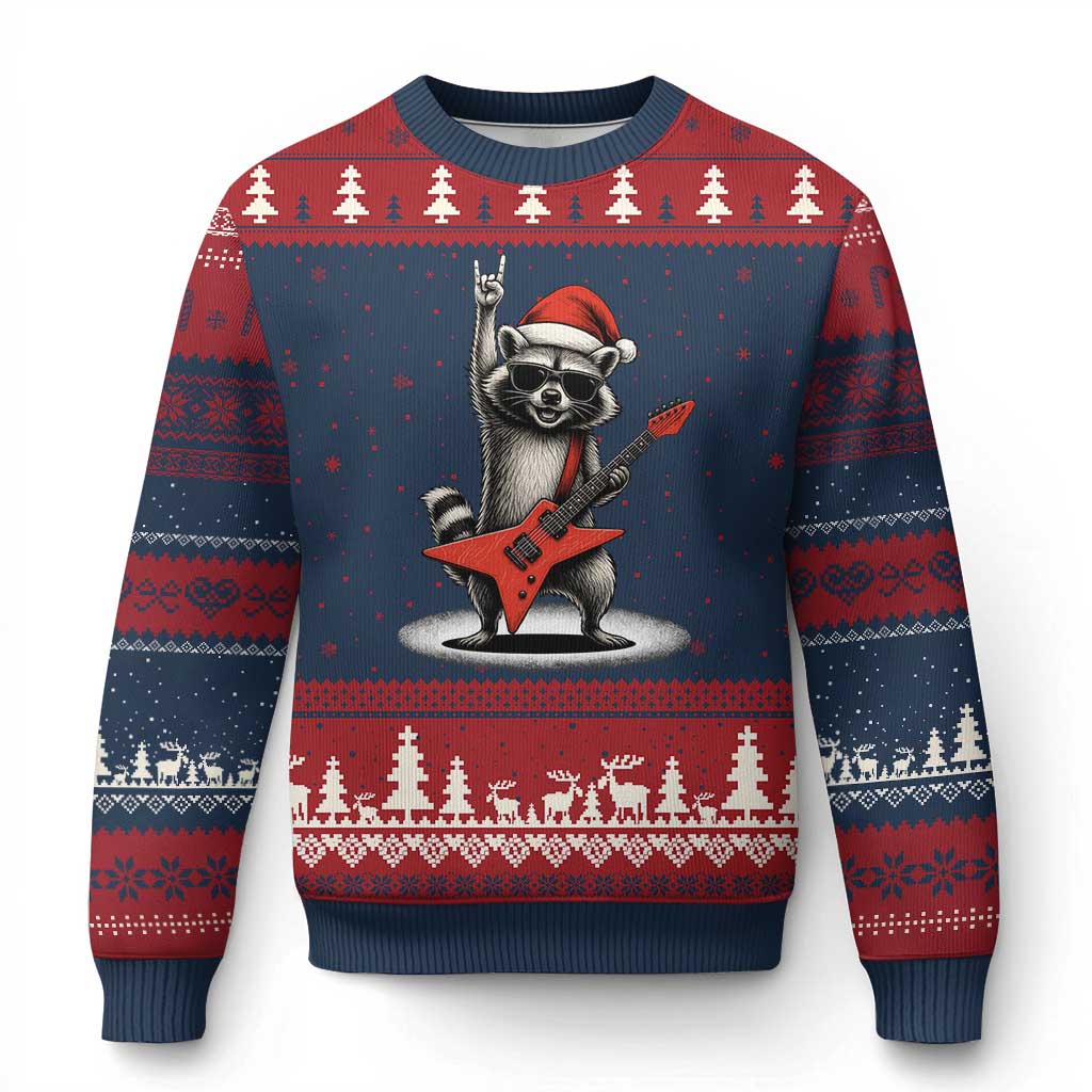 Funny Raccoon Rock Music Xmas Ugly Christmas Sweater - Wonder Print Shop