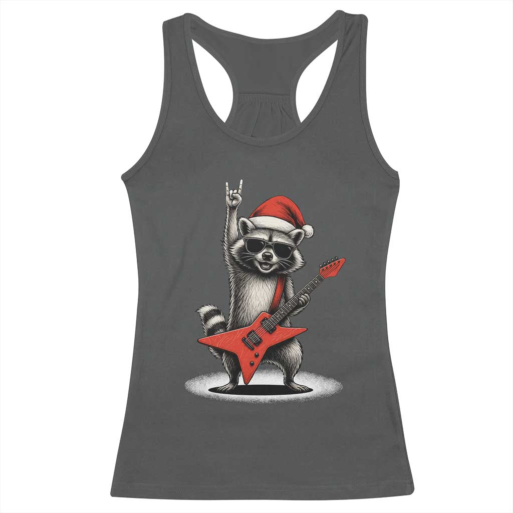 Funny Raccoon Rock Music Christmas Racerback Tank Top - Wonder Print Shop