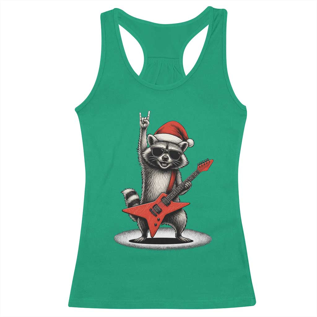 Funny Raccoon Rock Music Christmas Racerback Tank Top - Wonder Print Shop