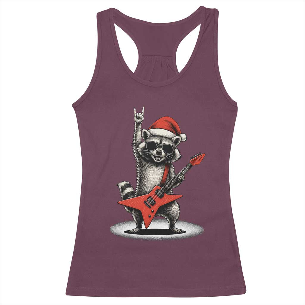 Funny Raccoon Rock Music Christmas Racerback Tank Top - Wonder Print Shop