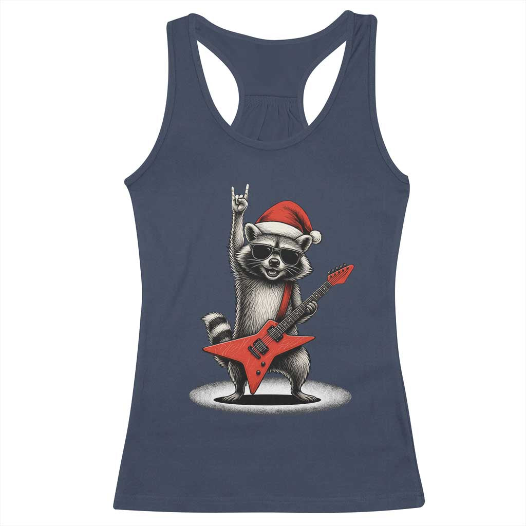 Funny Raccoon Rock Music Christmas Racerback Tank Top - Wonder Print Shop