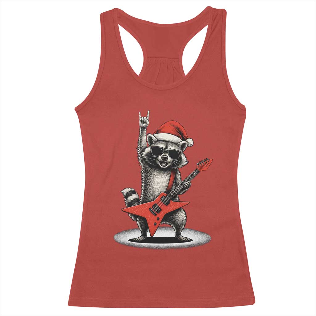 Funny Raccoon Rock Music Christmas Racerback Tank Top - Wonder Print Shop