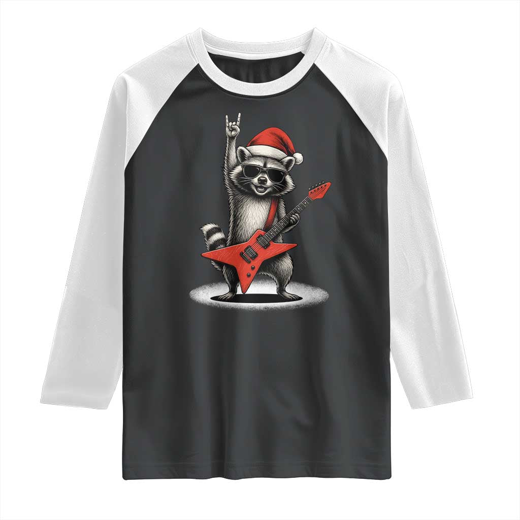 Funny Raccoon Rock Music Christmas Raglan Shirt - Wonder Print Shop