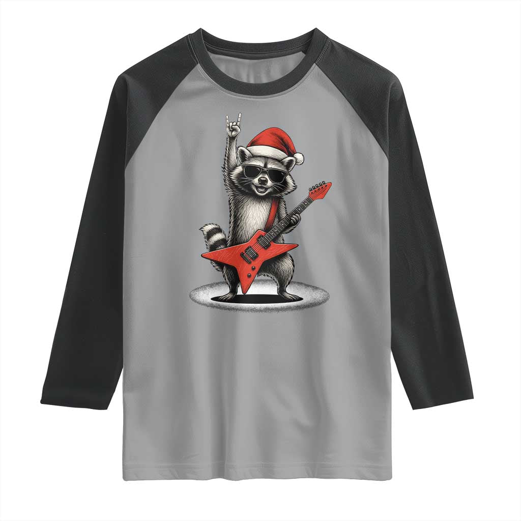 Funny Raccoon Rock Music Christmas Raglan Shirt - Wonder Print Shop