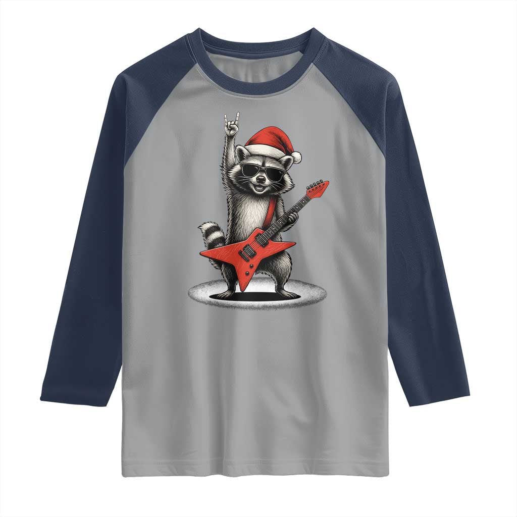 Funny Raccoon Rock Music Christmas Raglan Shirt - Wonder Print Shop