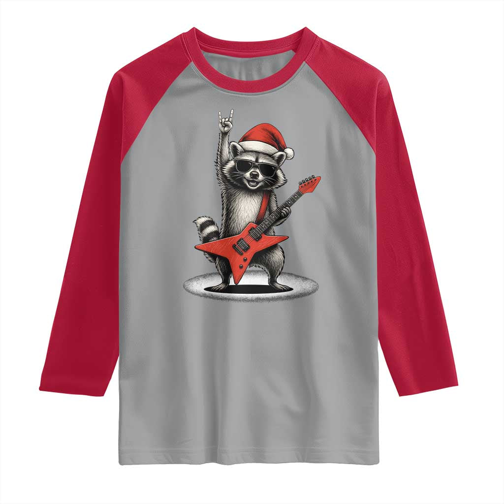 Funny Raccoon Rock Music Christmas Raglan Shirt - Wonder Print Shop