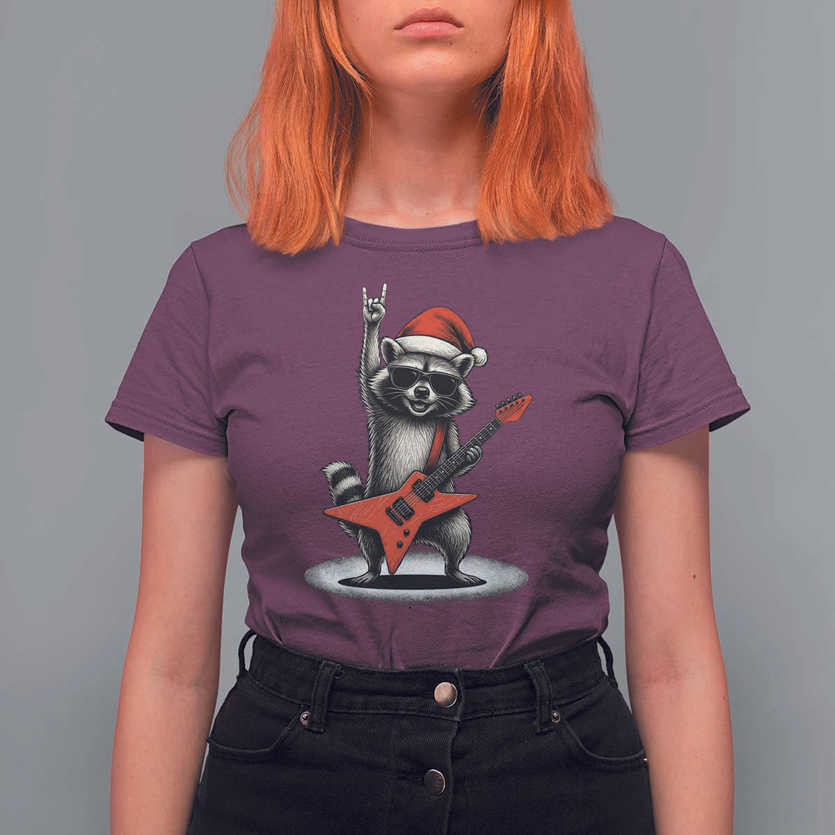 Funny Raccoon Rock Music Christmas T Shirt For Women - Wonder Print Shop