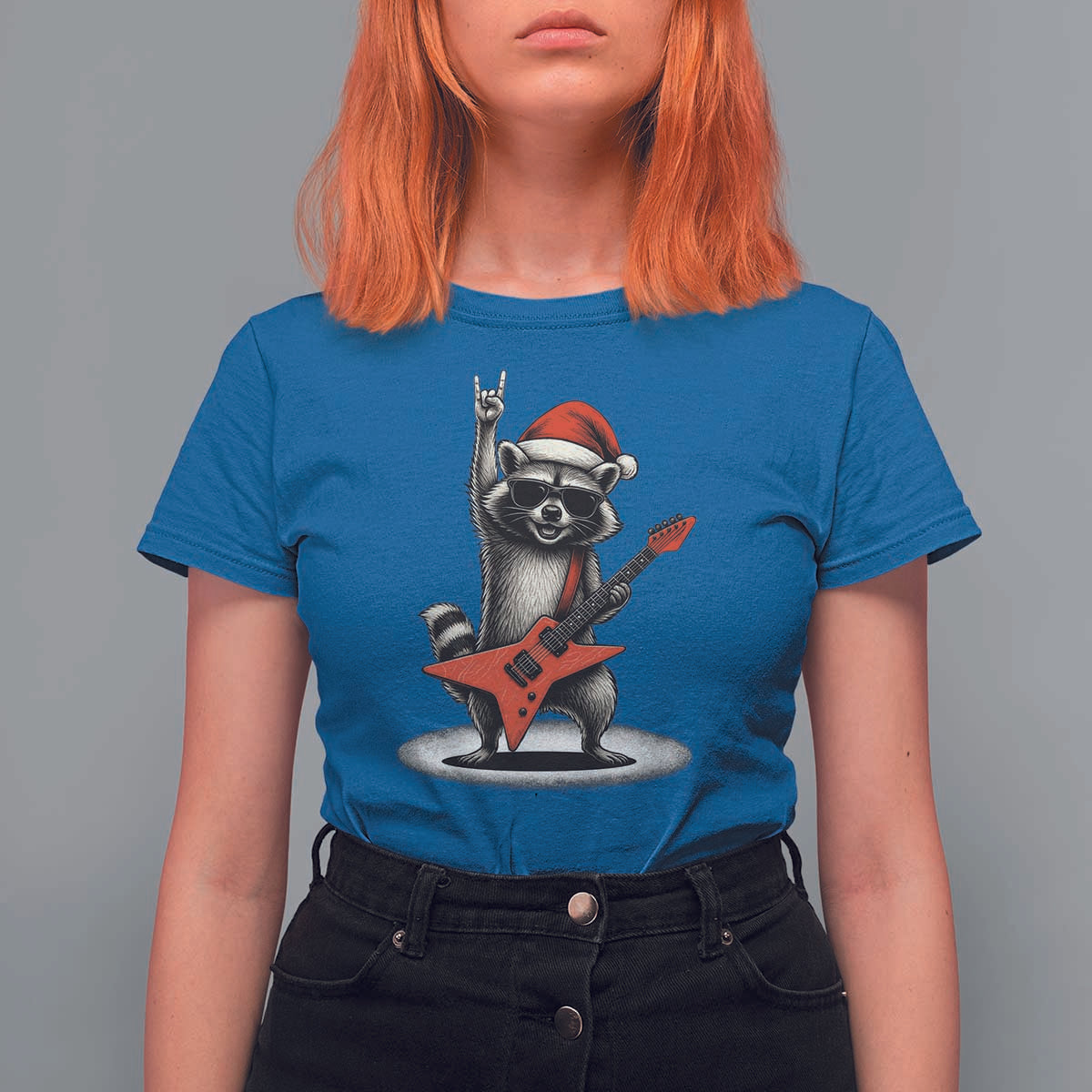 Funny Raccoon Rock Music Christmas T Shirt For Women - Wonder Print Shop