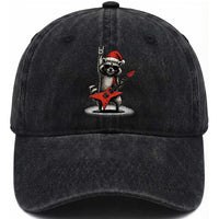 Funny Raccoon Rock Music Christmas Washed Cotton Baseball Cap