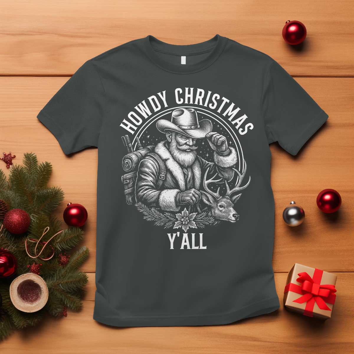 Cowboy Santa Claus T Shirt Howdy Christmas Y'all Western Country - Wonder Print Shop