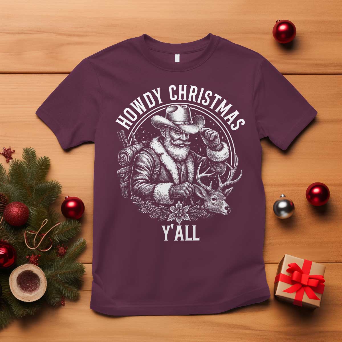 Cowboy Santa Claus T Shirt Howdy Christmas Y'all Western Country - Wonder Print Shop
