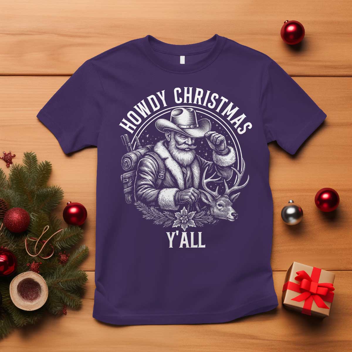 Cowboy Santa Claus T Shirt Howdy Christmas Y'all Western Country - Wonder Print Shop
