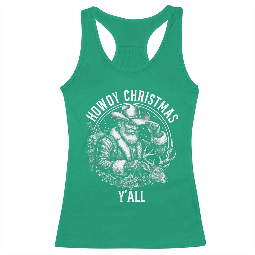 Cowboy Santa Claus Racerback Tank Top Howdy Christmas Y'all Western Country - Wonder Print Shop