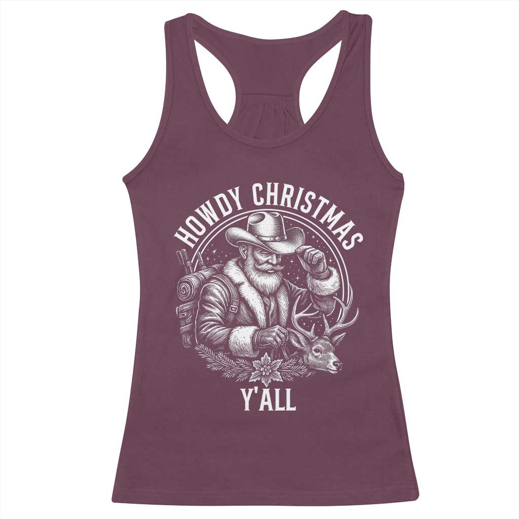 Cowboy Santa Claus Racerback Tank Top Howdy Christmas Y'all Western Country - Wonder Print Shop