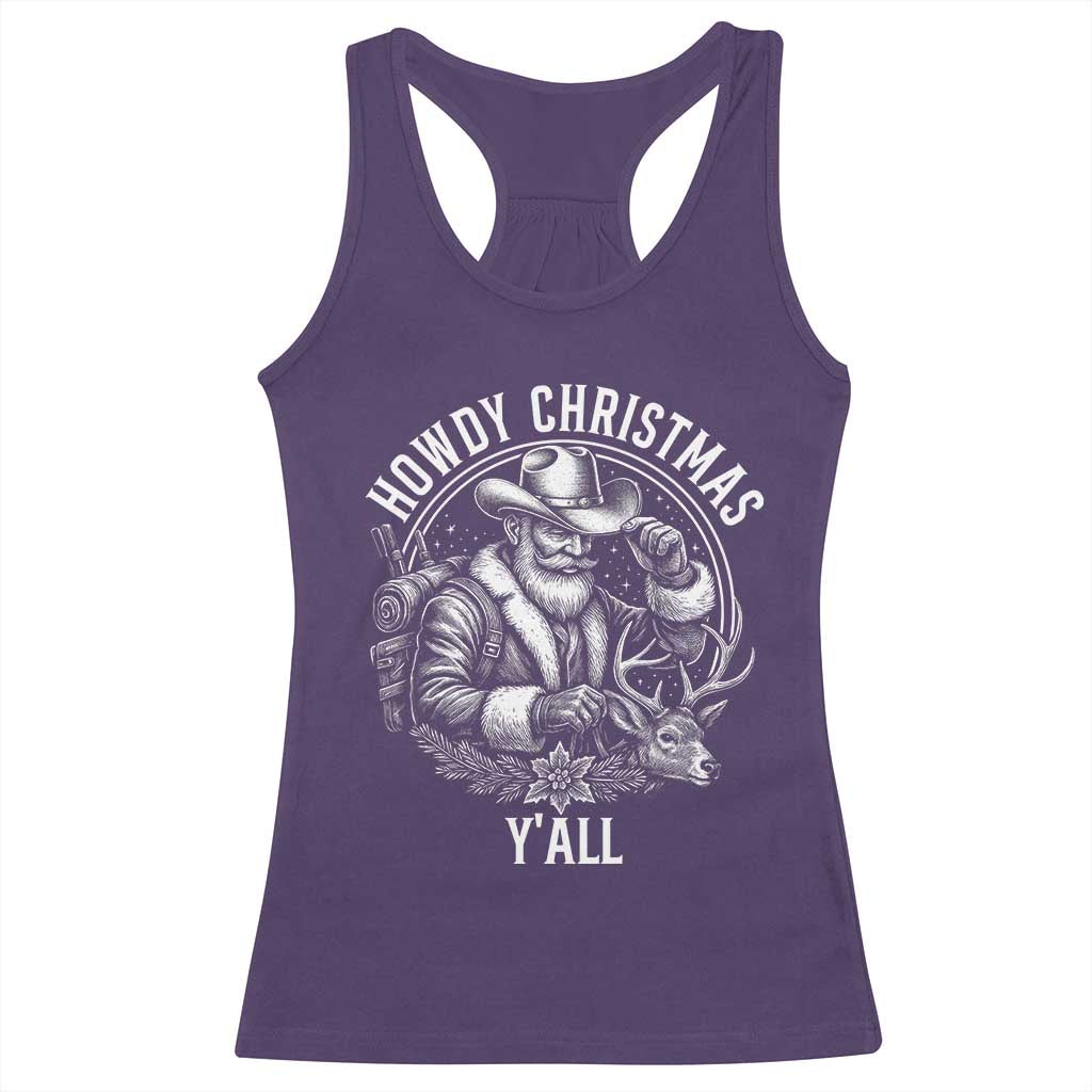 Cowboy Santa Claus Racerback Tank Top Howdy Christmas Y'all Western Country - Wonder Print Shop