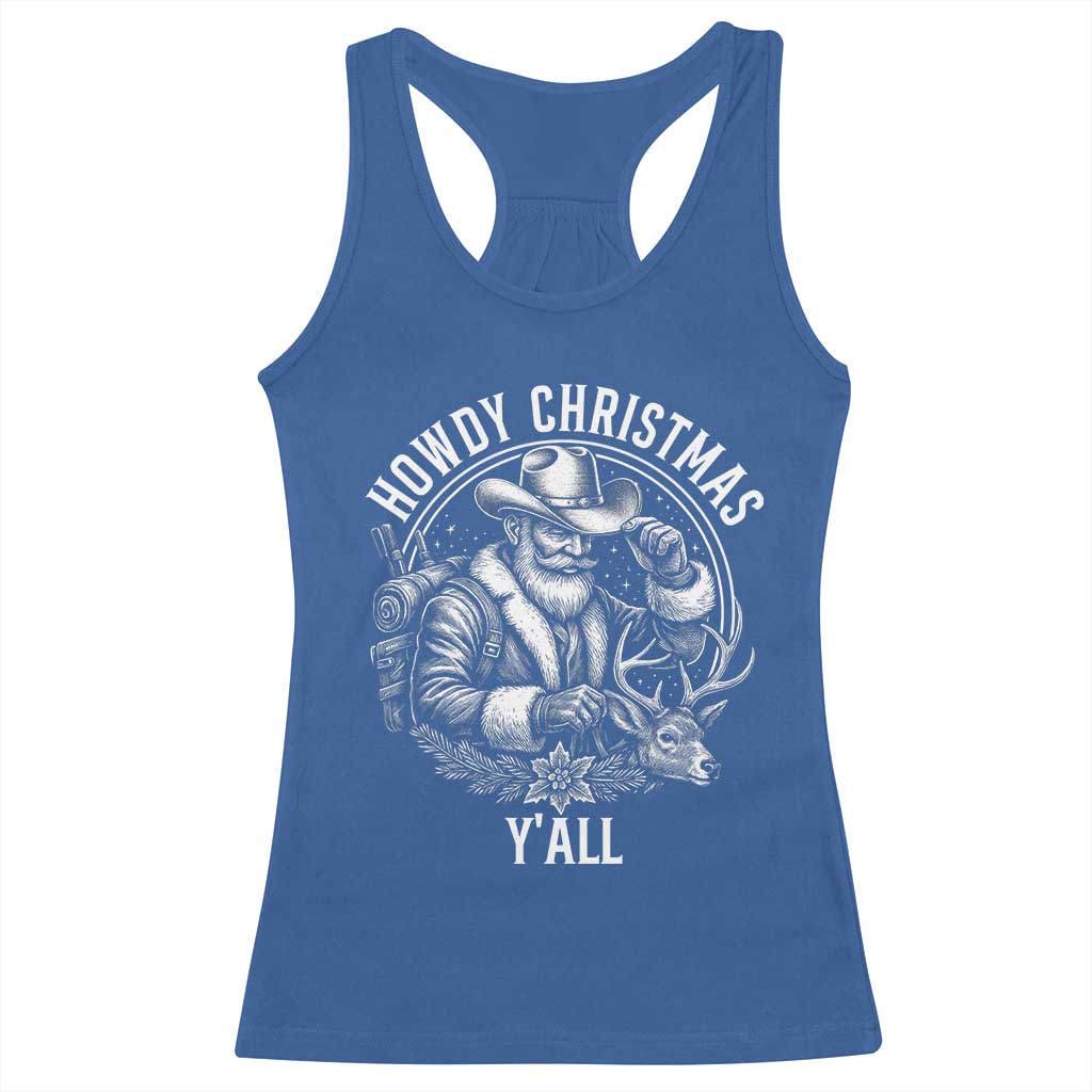 Cowboy Santa Claus Racerback Tank Top Howdy Christmas Y'all Western Country - Wonder Print Shop