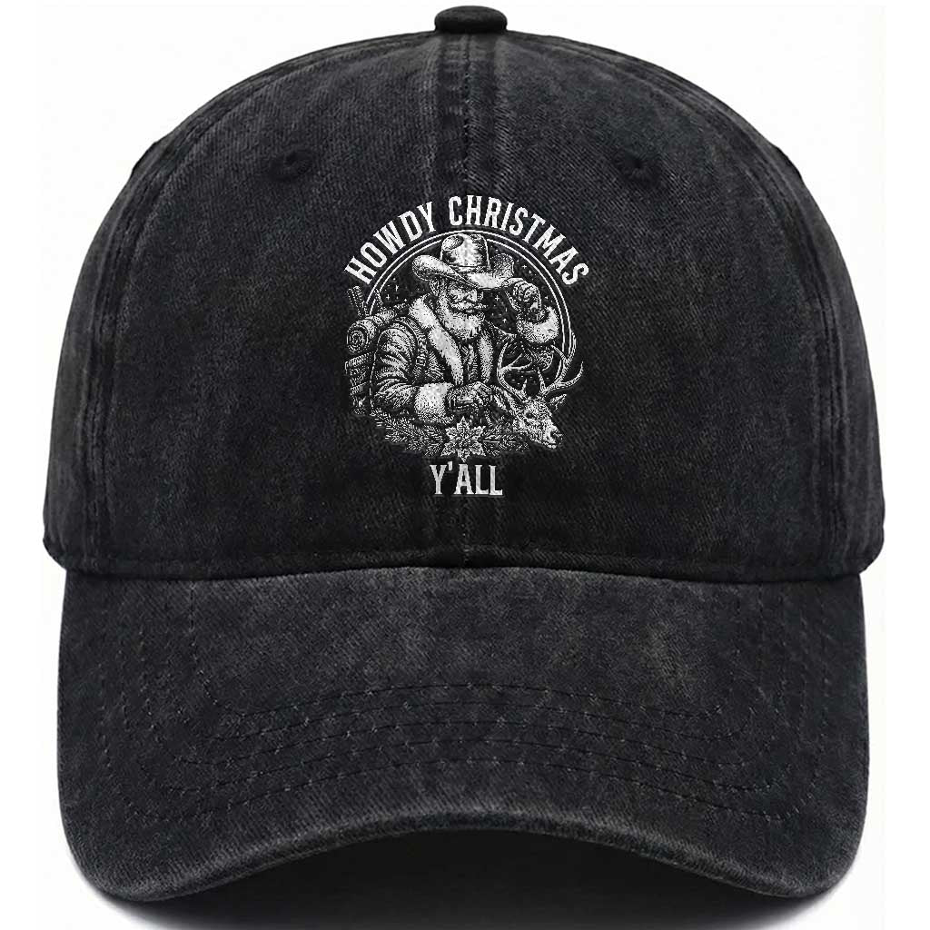 Cowboy Santa Claus Washed Cotton Baseball Cap Howdy Christmas Y'all Western Country
