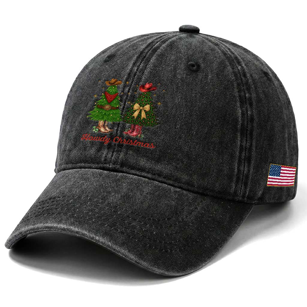 Howdy Christmas Washed Cotton Baseball Cap Cowboy Western Country Xmas