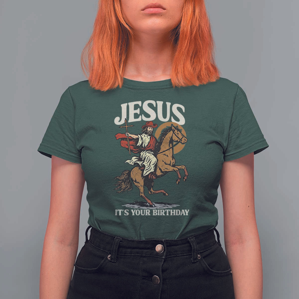 Funny Cowboy Jesus Christmas T Shirt For Women It Is Your Birthday - Wonder Print Shop