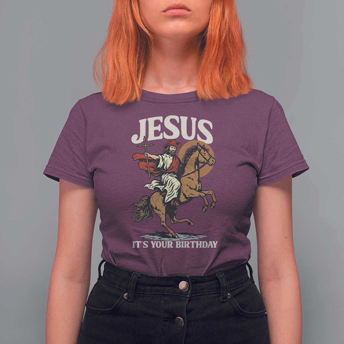 Funny Cowboy Jesus Christmas T Shirt For Women It Is Your Birthday - Wonder Print Shop