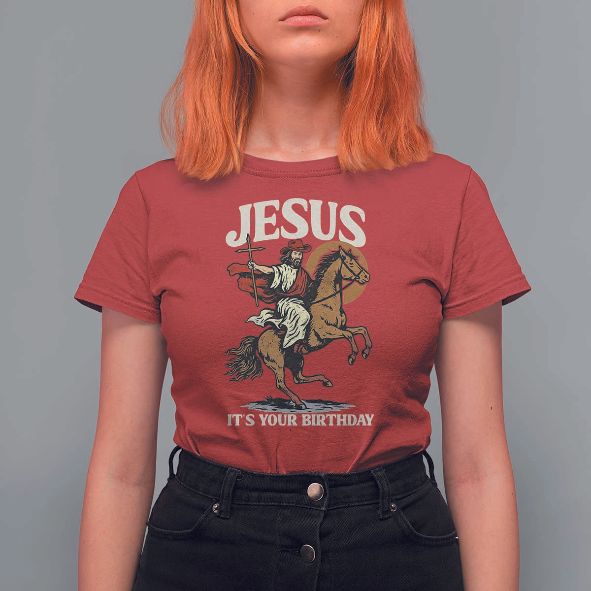 Funny Cowboy Jesus Christmas T Shirt For Women It Is Your Birthday - Wonder Print Shop