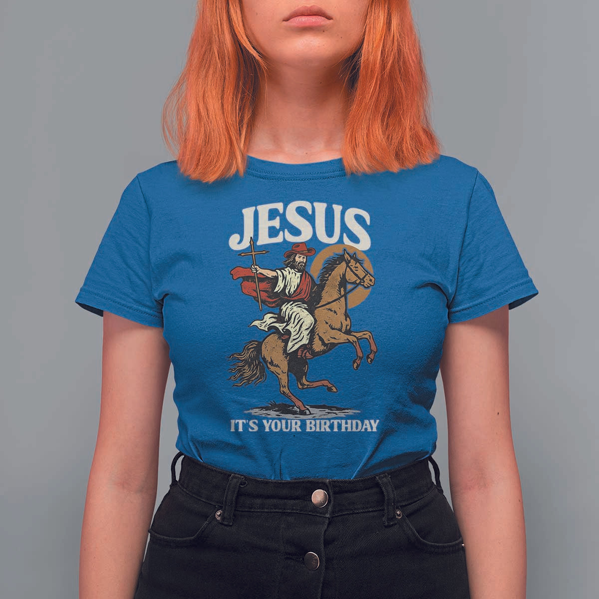 Funny Cowboy Jesus Christmas T Shirt For Women It Is Your Birthday - Wonder Print Shop