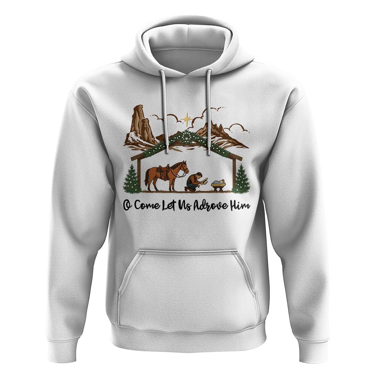 Nativity Scene Christmas Hoodie Cowboy Bible Scripture Verse Western - Wonder Print Shop