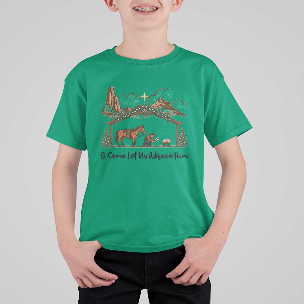 Nativity Scene Christmas T Shirt For Kid Cowboy Bible Scripture Verse Western - Wonder Print Shop