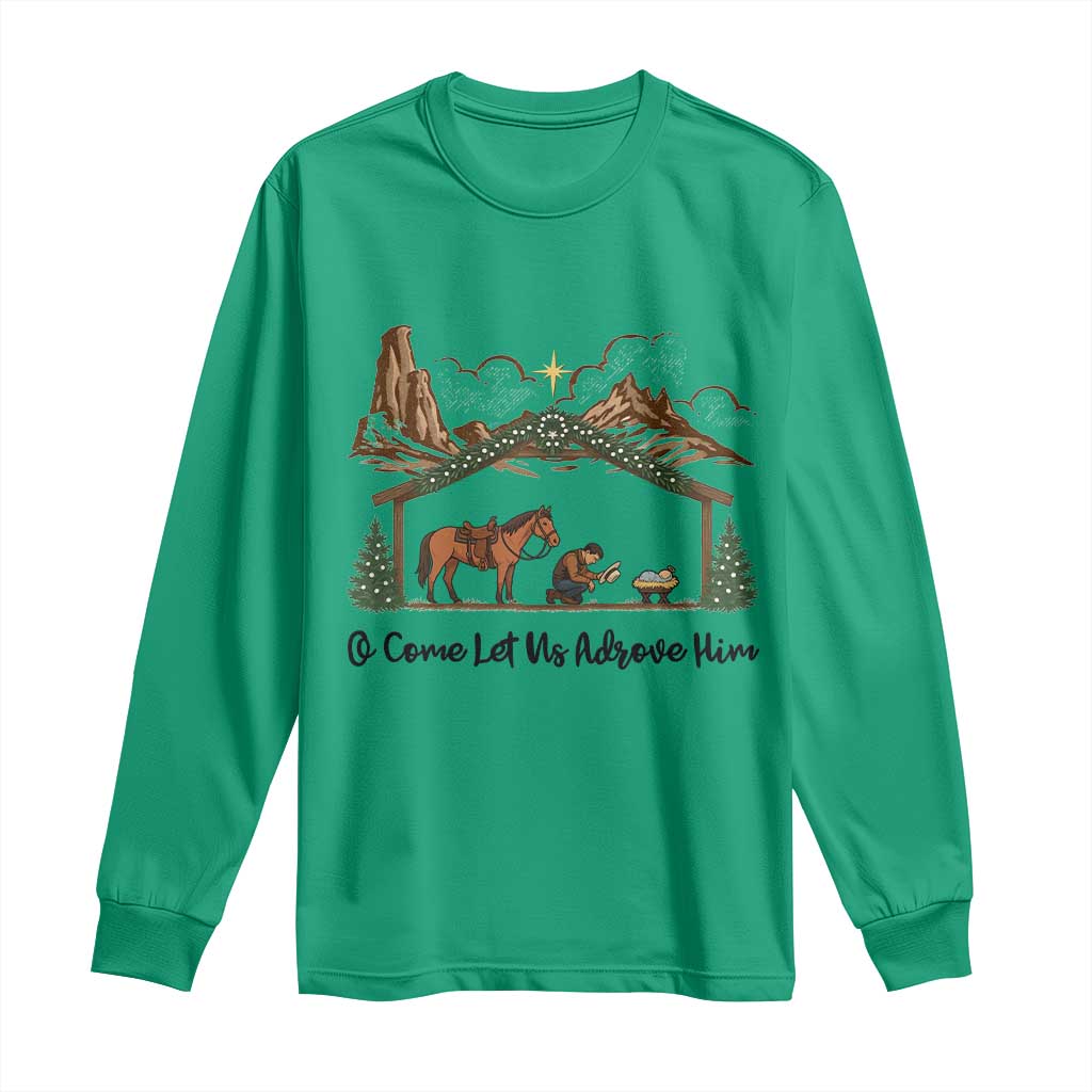Nativity Scene Christmas Long Sleeve Shirt Cowboy Bible Scripture Verse Western - Wonder Print Shop