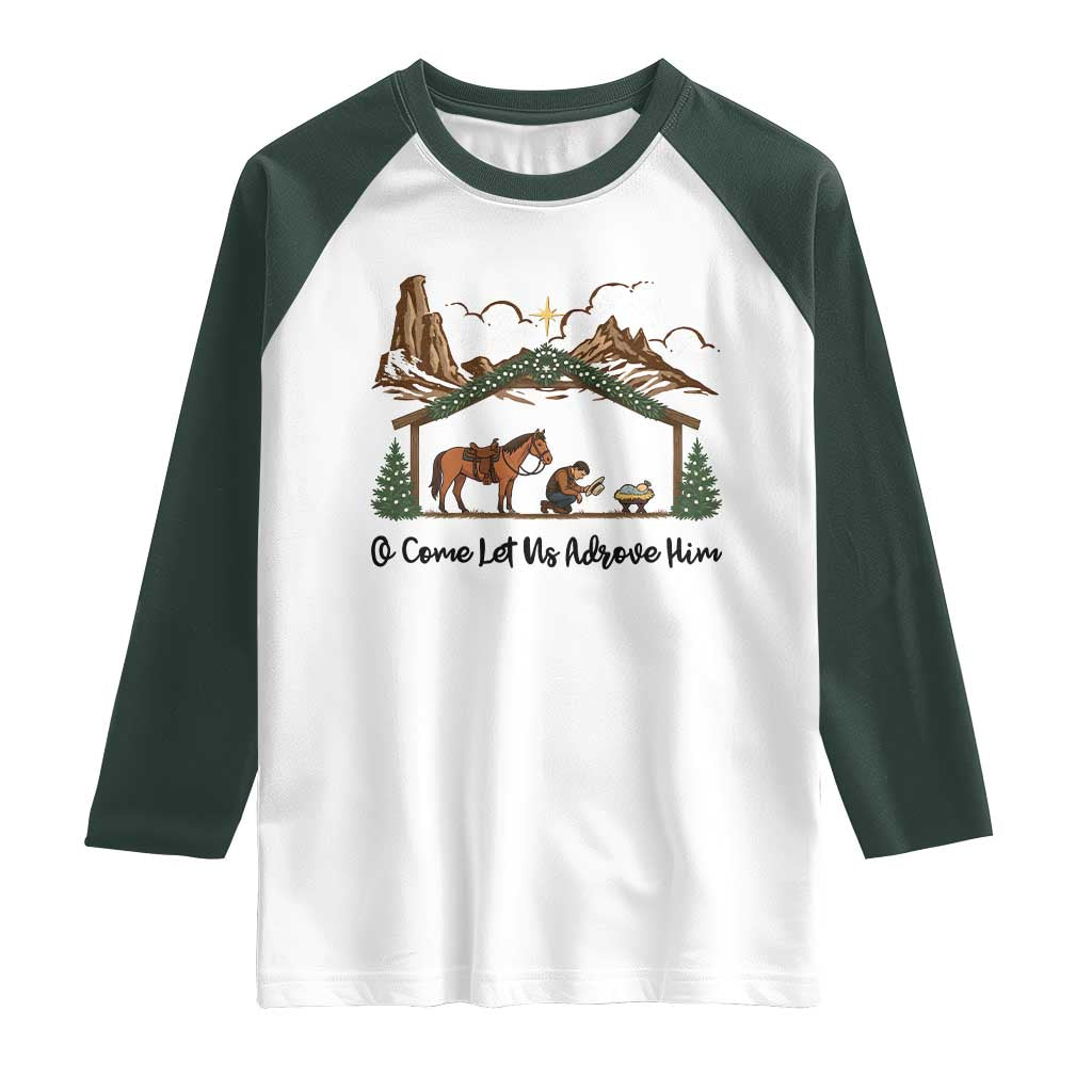 Nativity Scene Christmas Raglan Shirt Cowboy Bible Scripture Verse Western - Wonder Print Shop