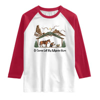 Nativity Scene Christmas Raglan Shirt Cowboy Bible Scripture Verse Western - Wonder Print Shop