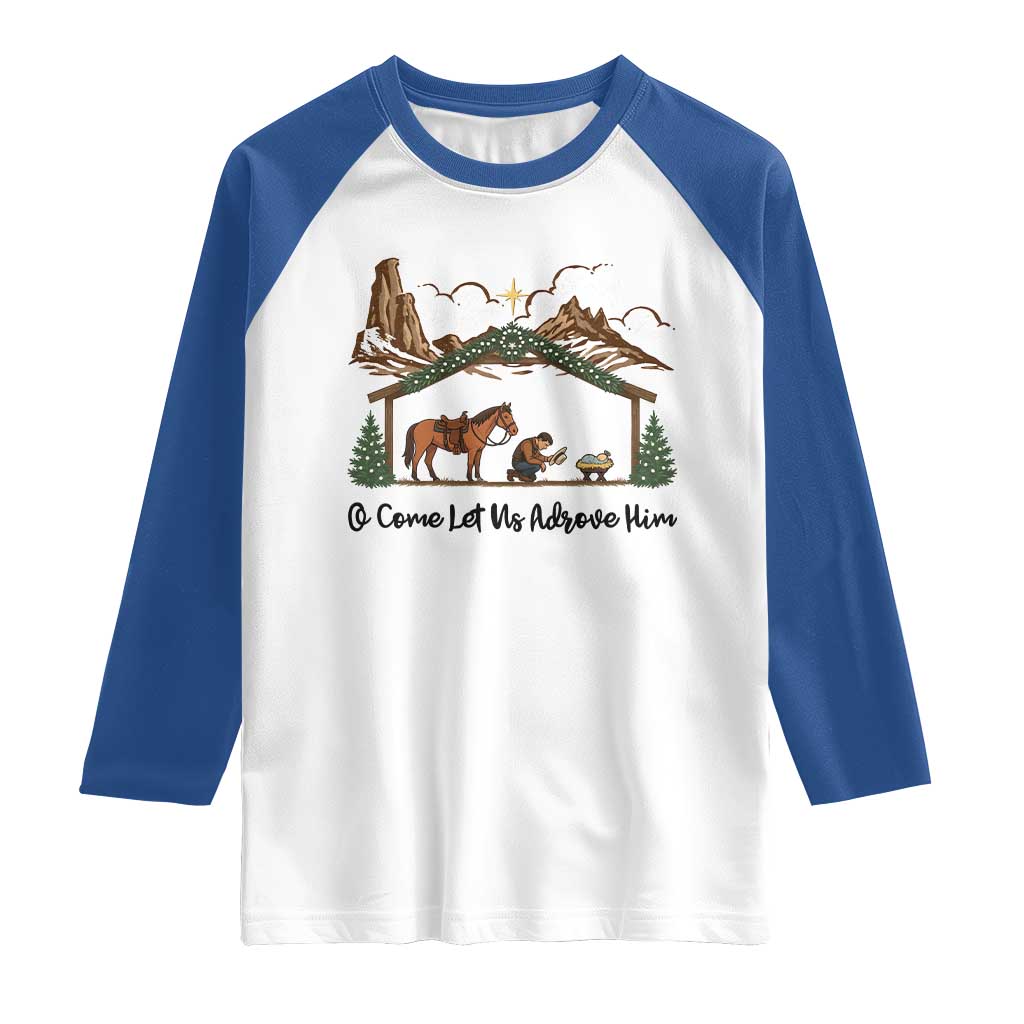 Nativity Scene Christmas Raglan Shirt Cowboy Bible Scripture Verse Western - Wonder Print Shop