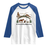 Nativity Scene Christmas Raglan Shirt Cowboy Bible Scripture Verse Western - Wonder Print Shop