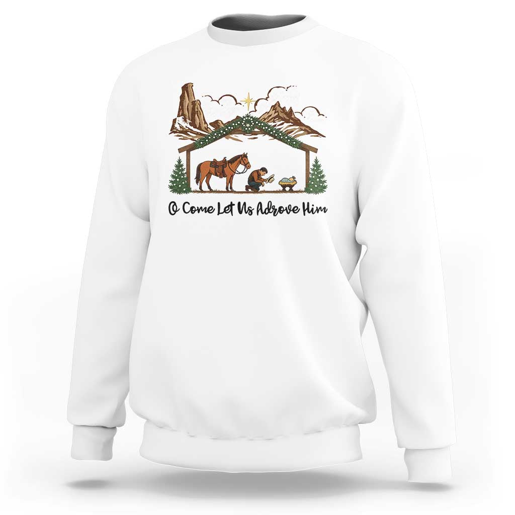 Nativity Scene Christmas Sweatshirt Cowboy Bible Scripture Verse Western - Wonder Print Shop