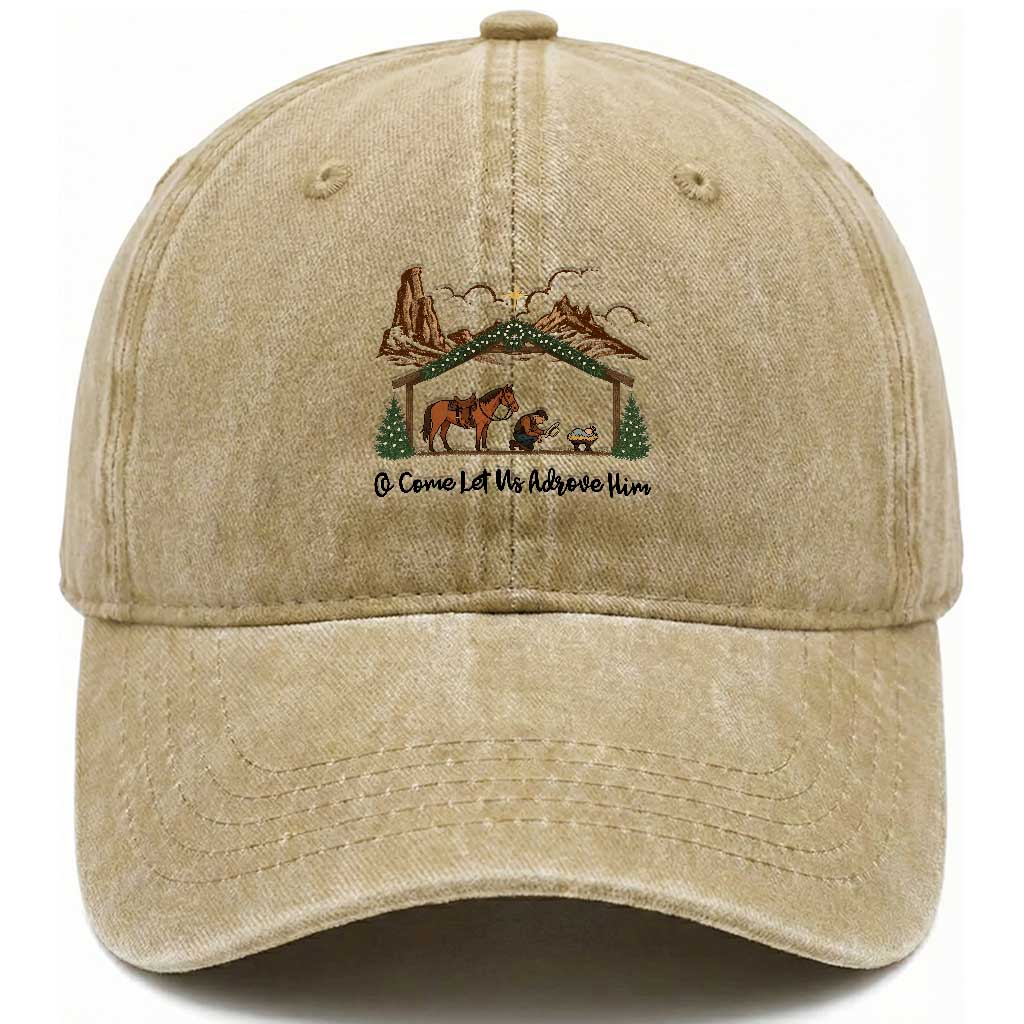 Nativity Scene Christmas Washed Cotton Baseball Cap Cowboy Bible Scripture Verse Western