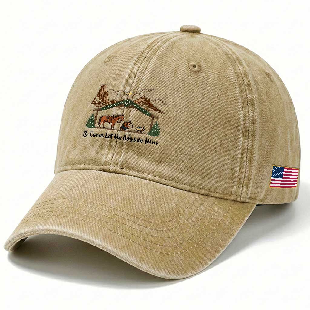 Nativity Scene Christmas Washed Cotton Baseball Cap Cowboy Bible Scripture Verse Western