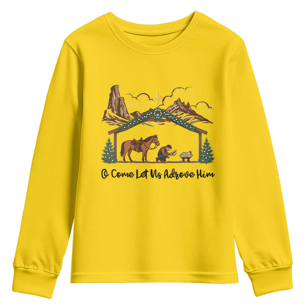 Nativity Scene Christmas Youth Sweatshirt Cowboy Bible Scripture Verse Western - Wonder Print Shop